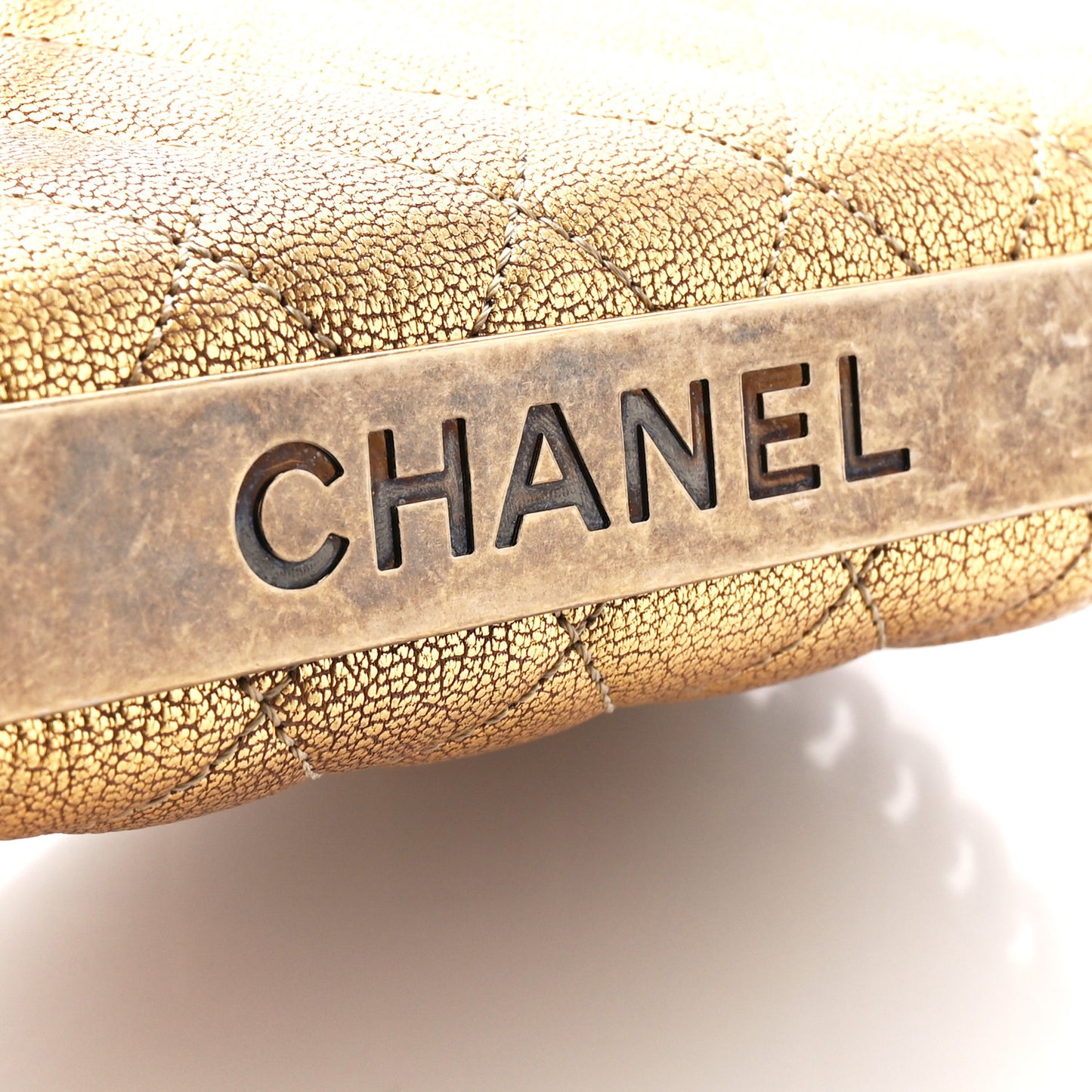 Metallic Goatskin Quilted Rita Flap Gold