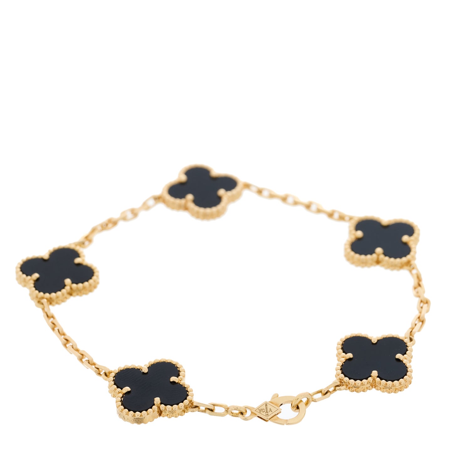 18K Yellow Gold Black Onyx 5 Motifs Vintage Alhambra Bracelet