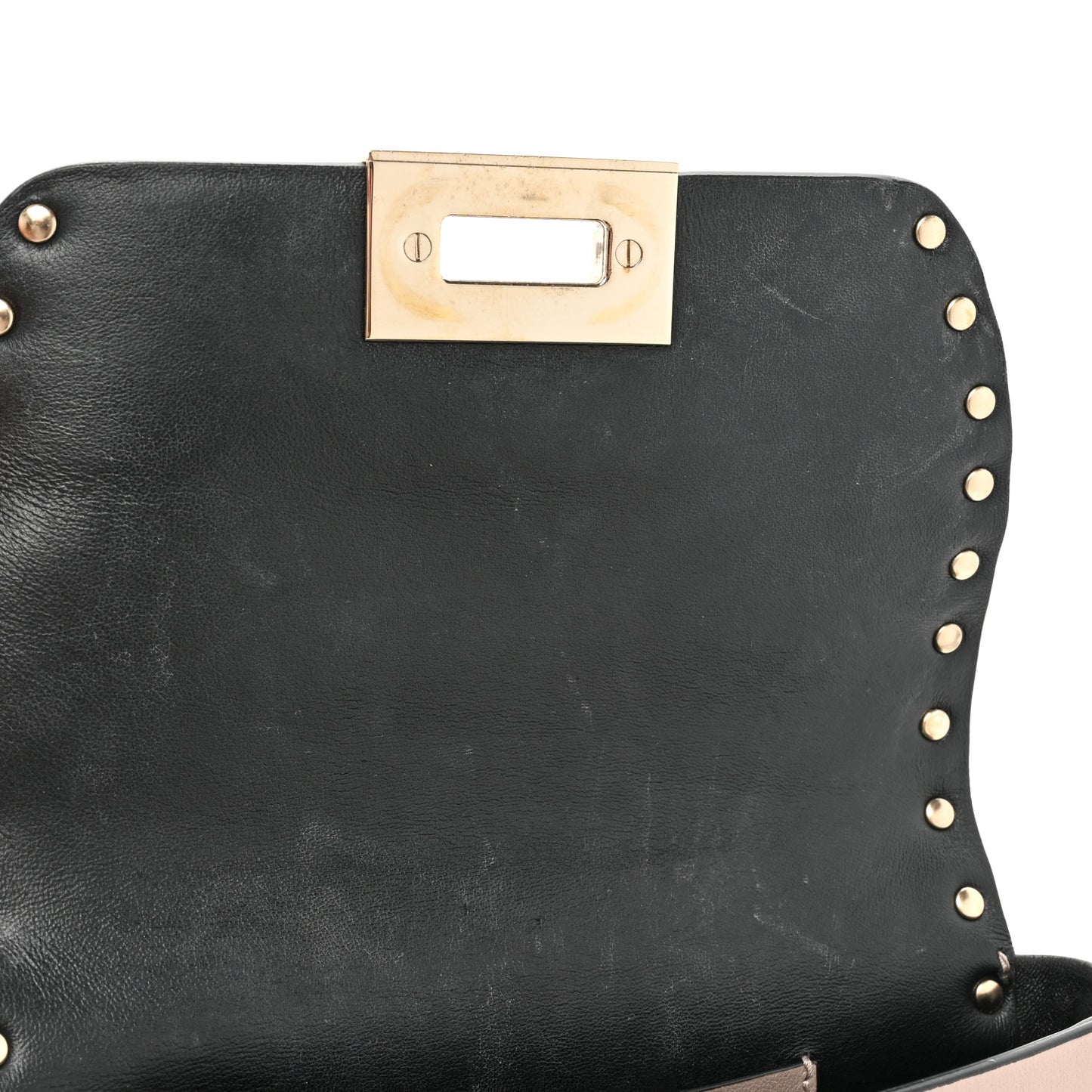 Vitello Rockstud Flip Lock Flap Saddle Crossbody Bag Poudre