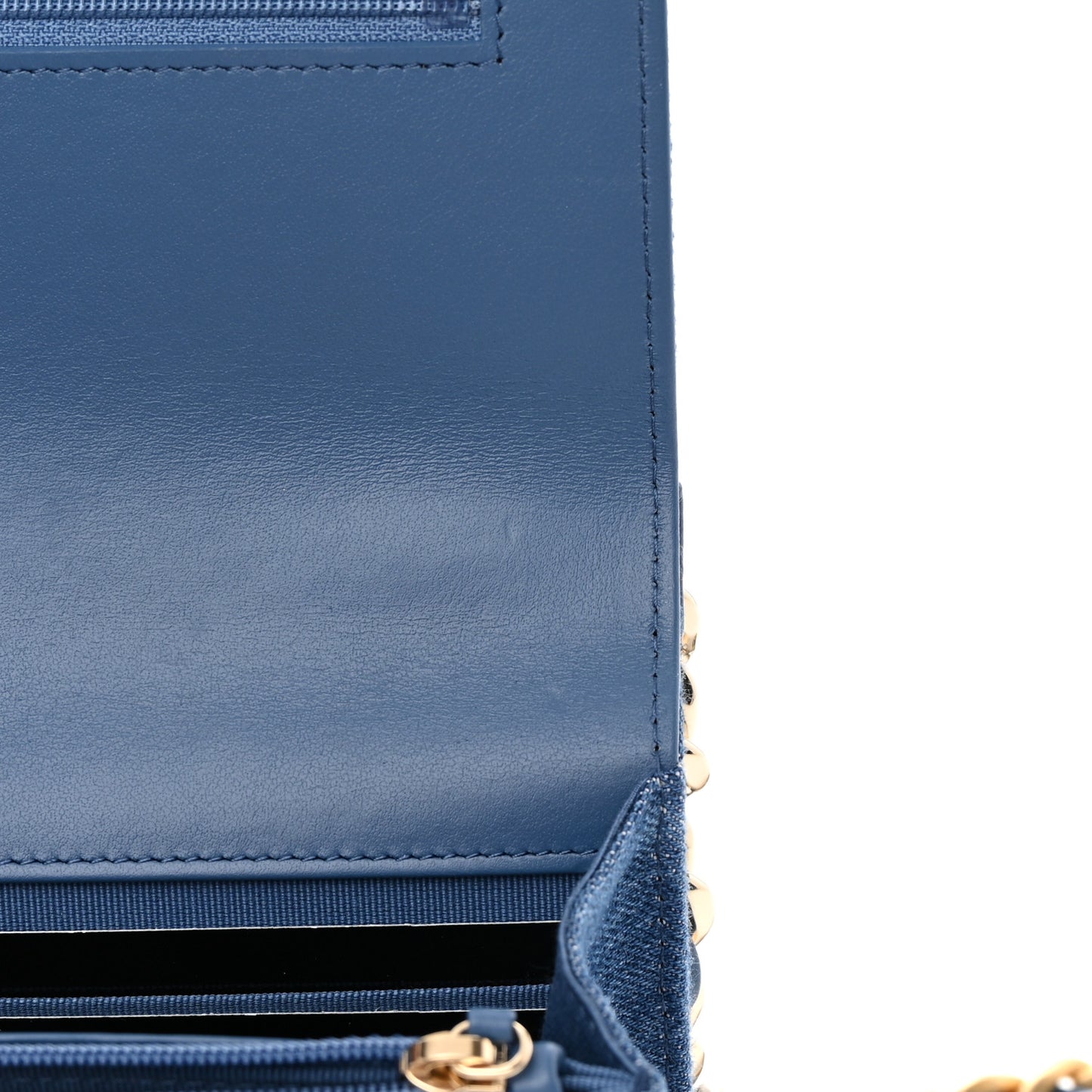 Denim Quilted Chanel 19 Wallet On Chain WOC Blue