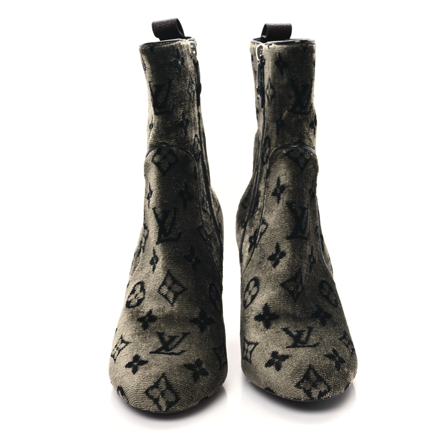 Velvet Monogram Silhouette Ankle Boots 38 Black Green