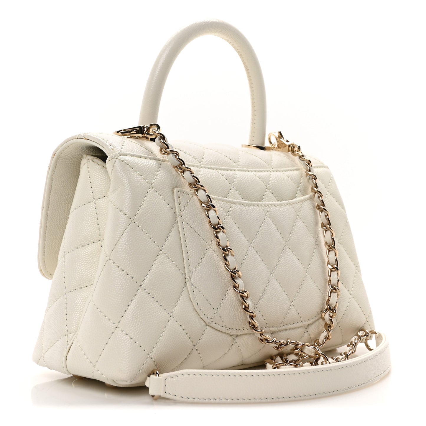 Caviar Quilted Mini Coco Handle Flap White
