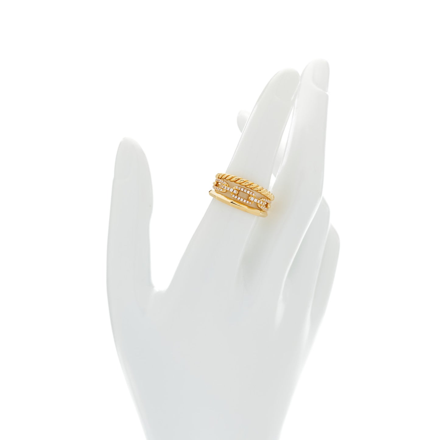 18K Yellow Gold Diamond 9.5mm Stax Three-Row Ring 53 6.25