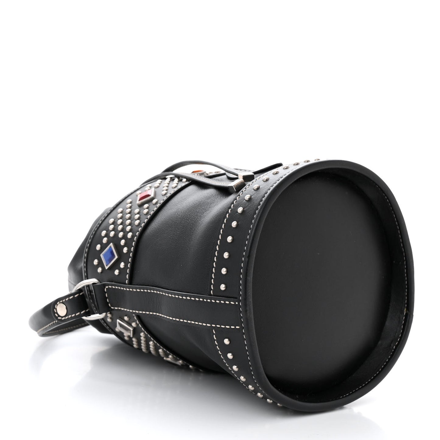 Smooth Calfskin Studded Small Bahia Drawstring Bucket Bag Black Multicolor