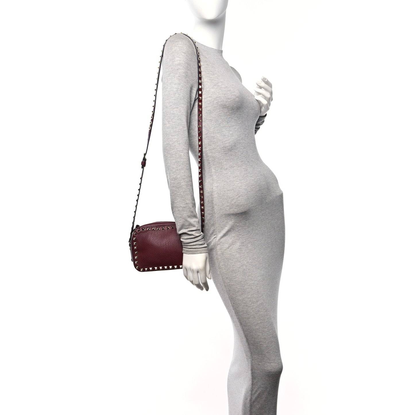 Calfskin Rockstud Camera Crossbody Bag Burgundy