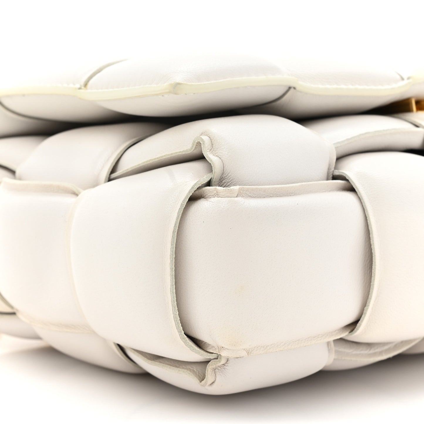 Lambskin Maxi Intreccio Padded Chain Cassette Crossbody Bag White