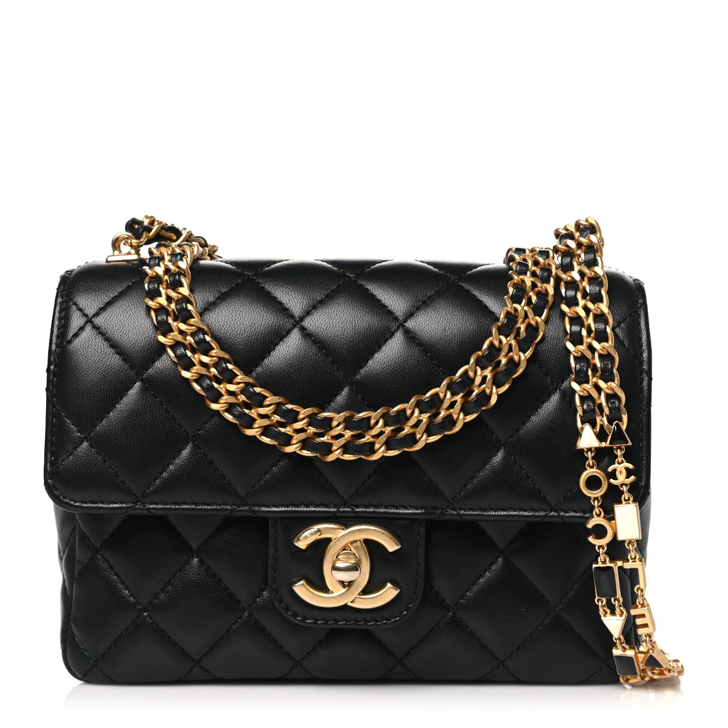 Lambskin Enamel Quilted Mini Flap Black