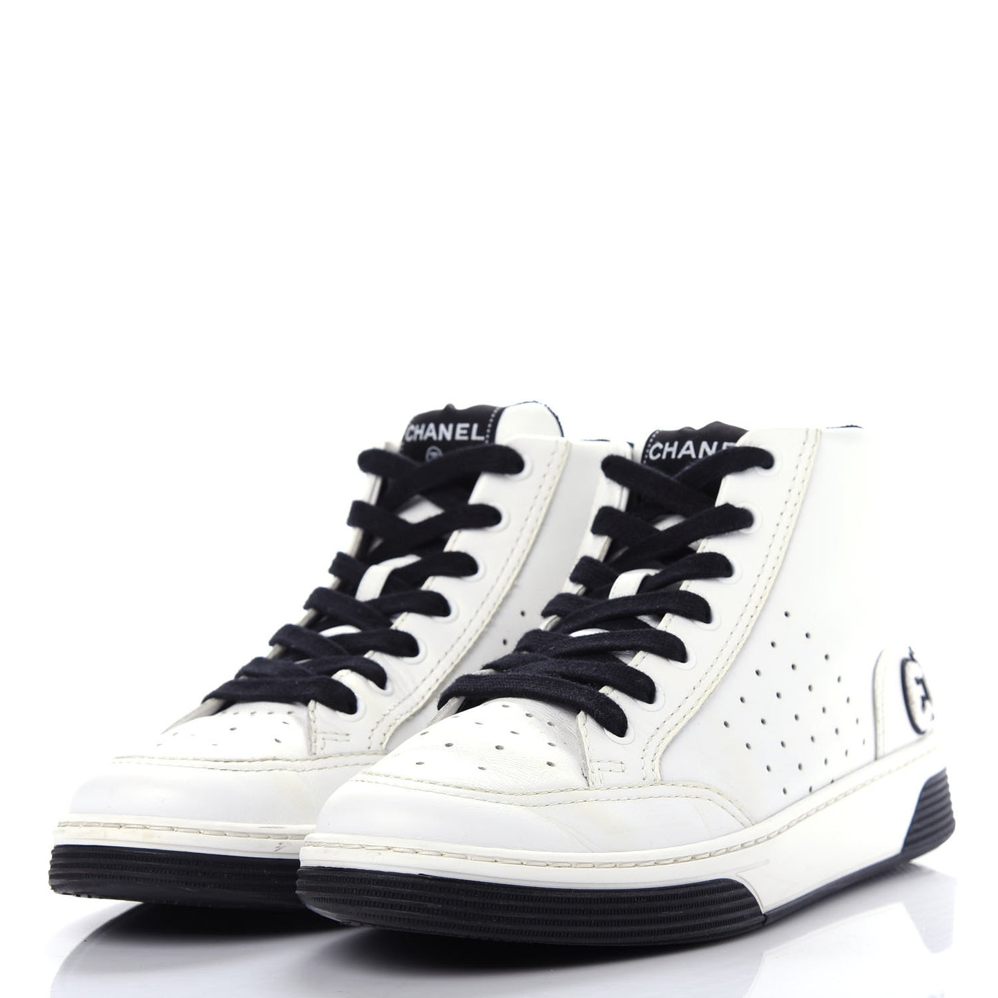 Calfskin Womens Logo High Top Sneakers 40.5 Black White