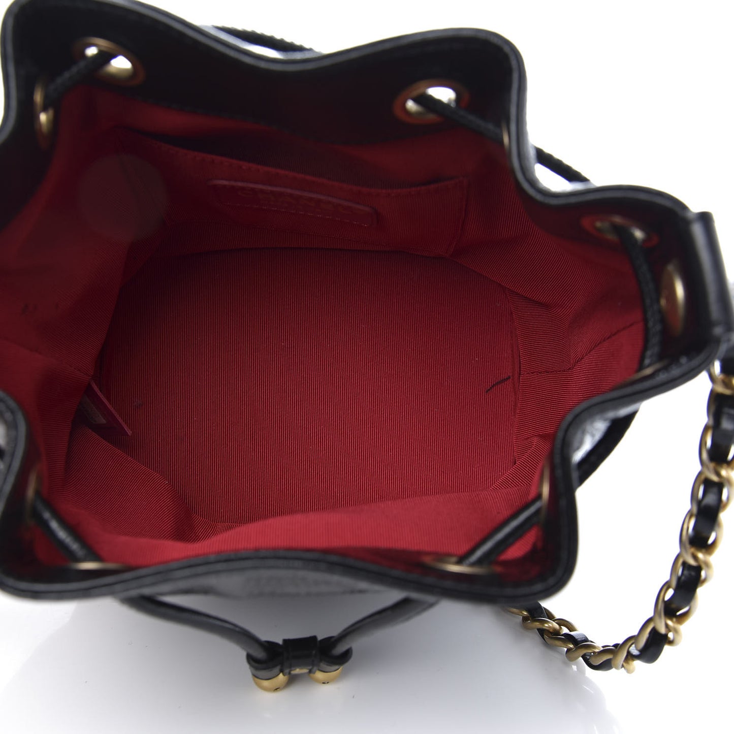 Shiny Aged Calfskin CC Chain Mini Drawstring Bag Black