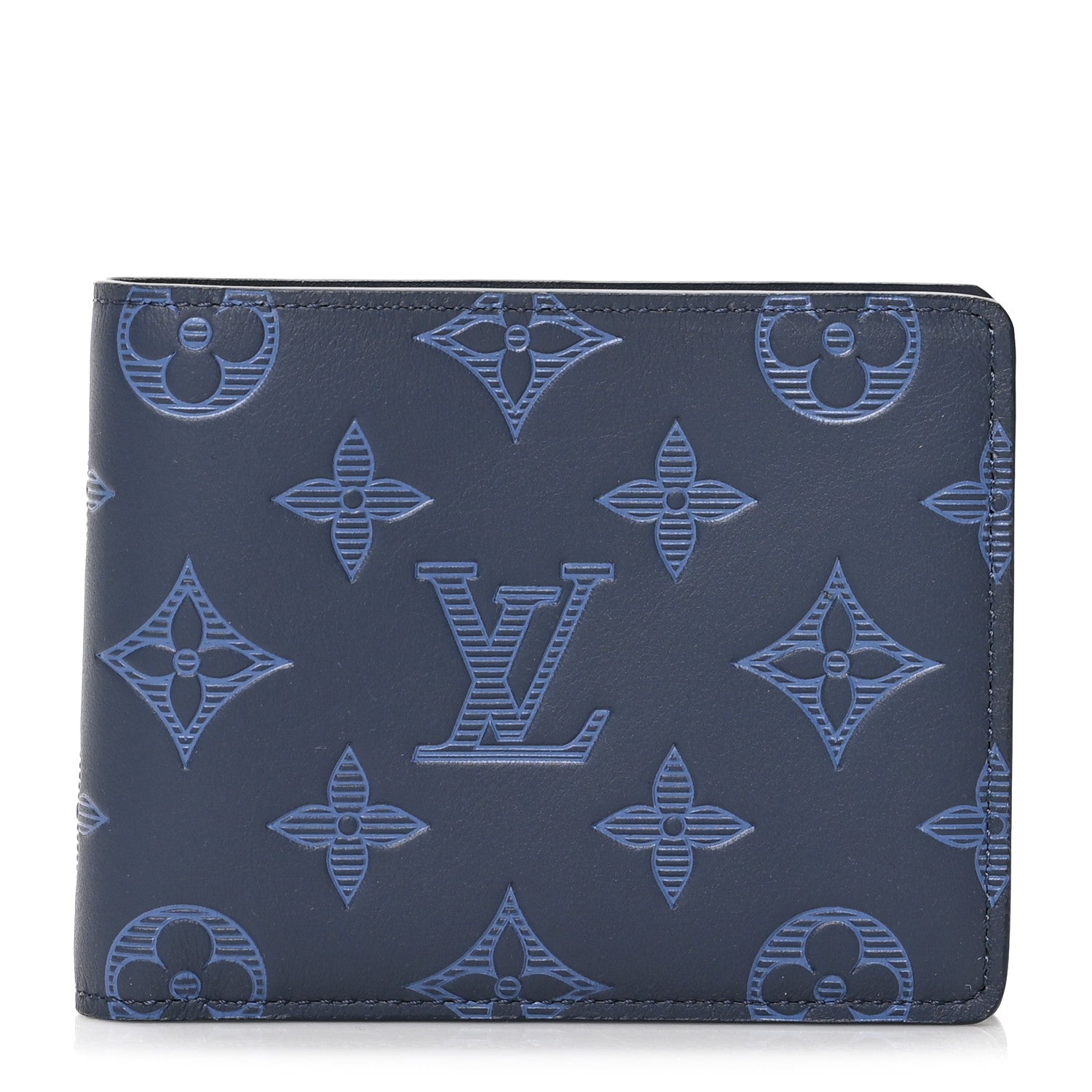 Louis Vuitton Calfskin Monogram Shadow Multiple Wallet Navy