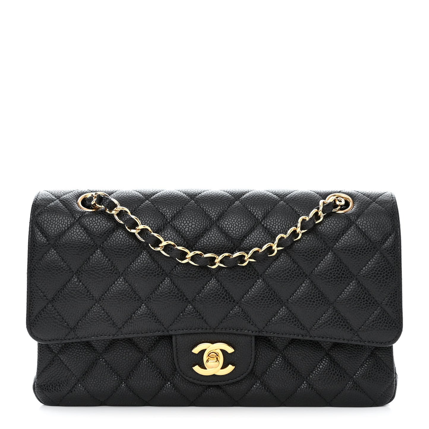 Caviar Quilted Medium Double Flap Black