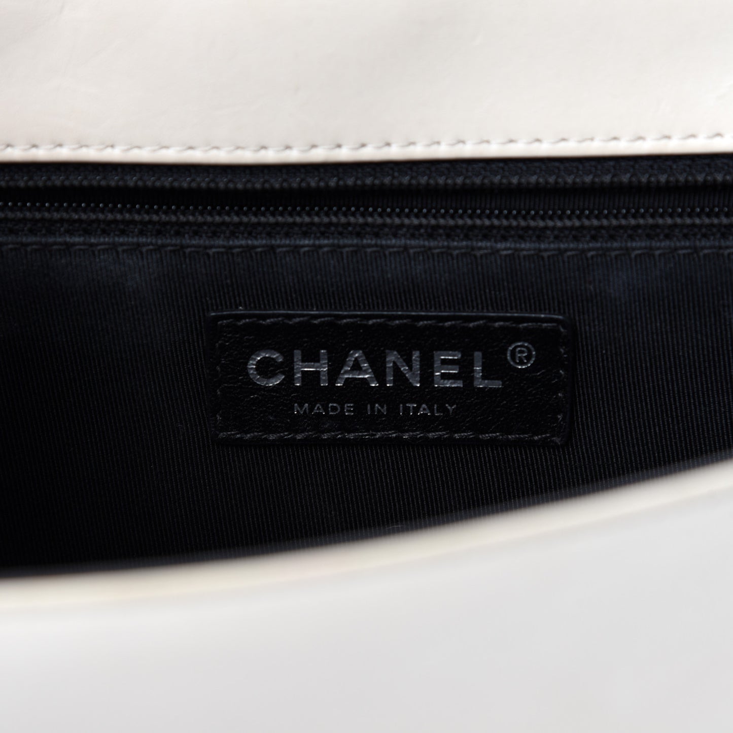 Glazed Calfskin Medium Boy Flap White Black