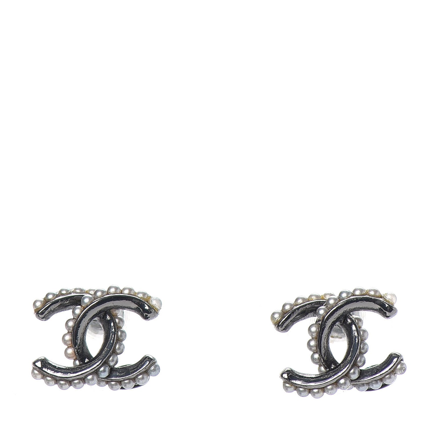 Pearl Twisted CC Earrings Ruthenium