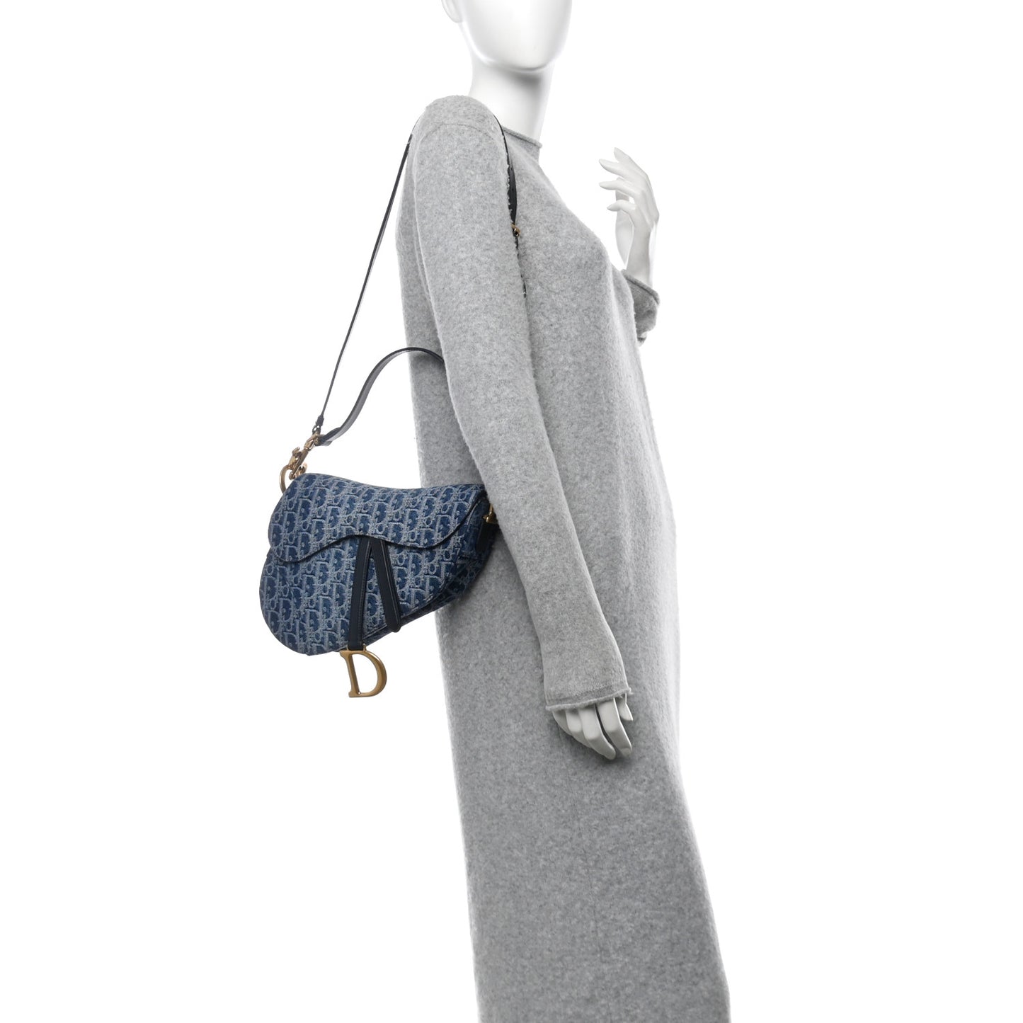 Denim Oblique Jacquard Saddle Bag With Strap Blue