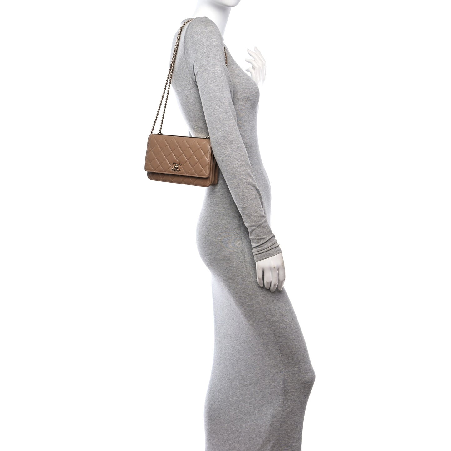 Lambskin Quilted Trendy CC Wallet On Chain WOC Beige