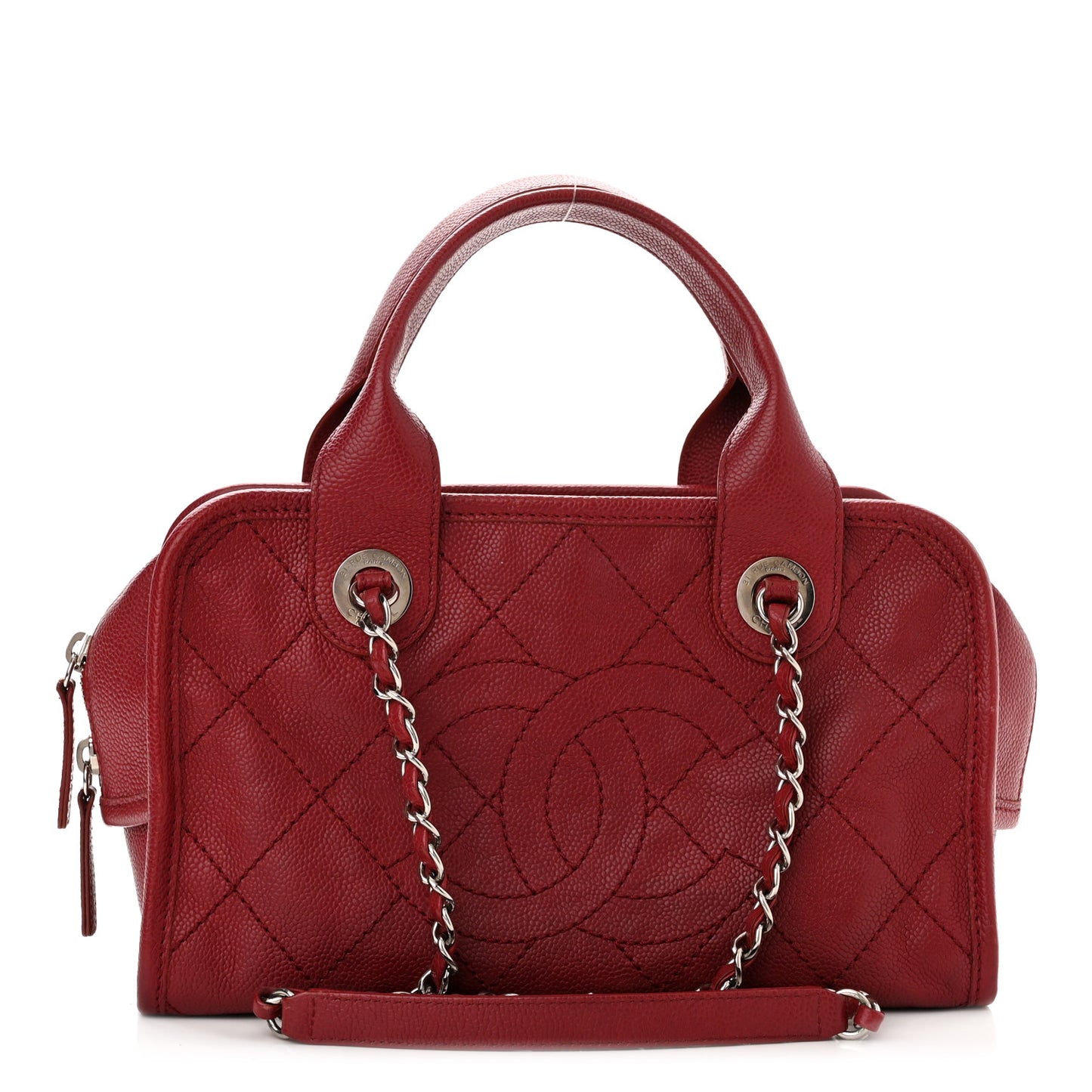 Caviar Quilted Small Deauville Bowling Bag Red