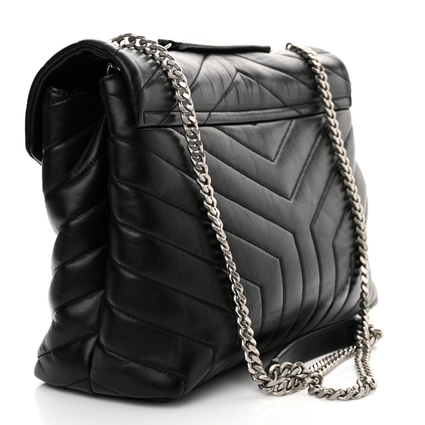 Calfskin Y Quilted Monogram Medium Loulou Chain Satchel Black
