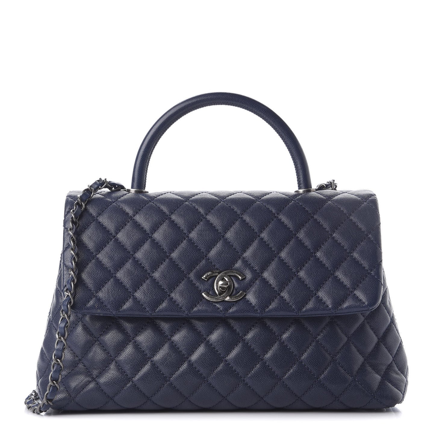 Caviar Quilted Medium Coco Handle Flap Navy Blue