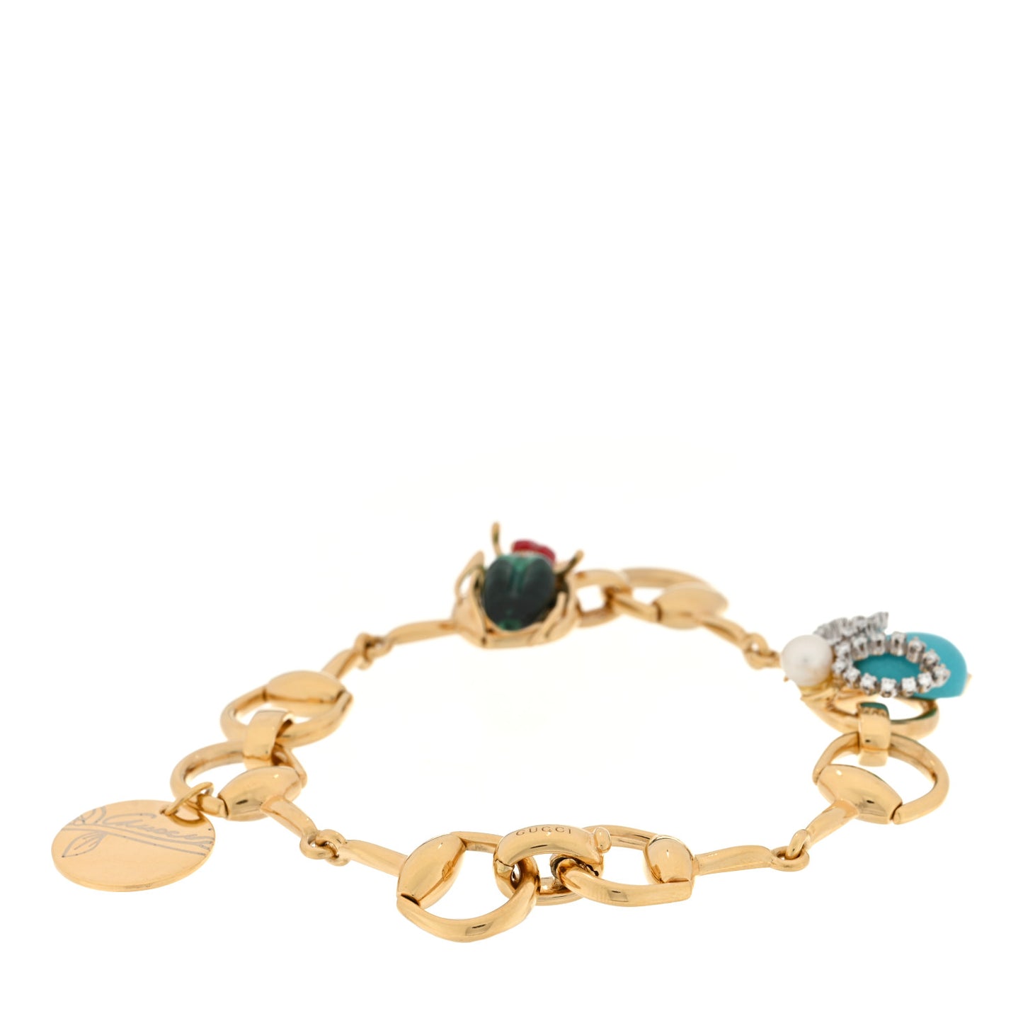 18K Yellow Gold Diamond Multi Gemstone Horsebit Bracelet