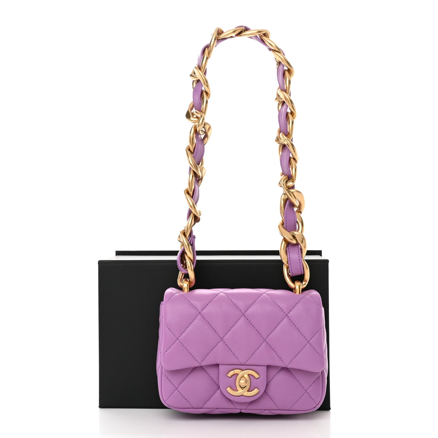 Lambskin Quilted Mini Funky Town Flap Purple