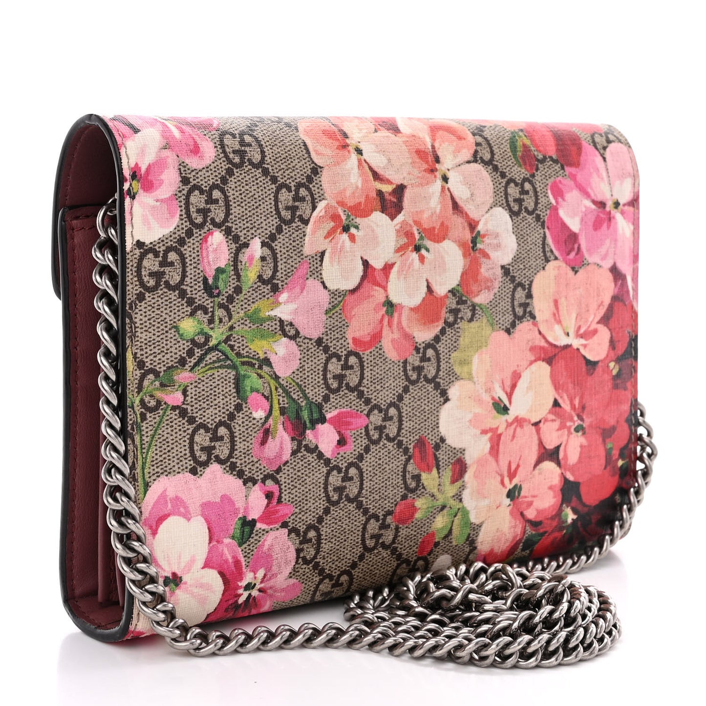 GG Supreme Monogram Blooms Mini Dionysus Chain Wallet Beige Multicolor Dry Rose
