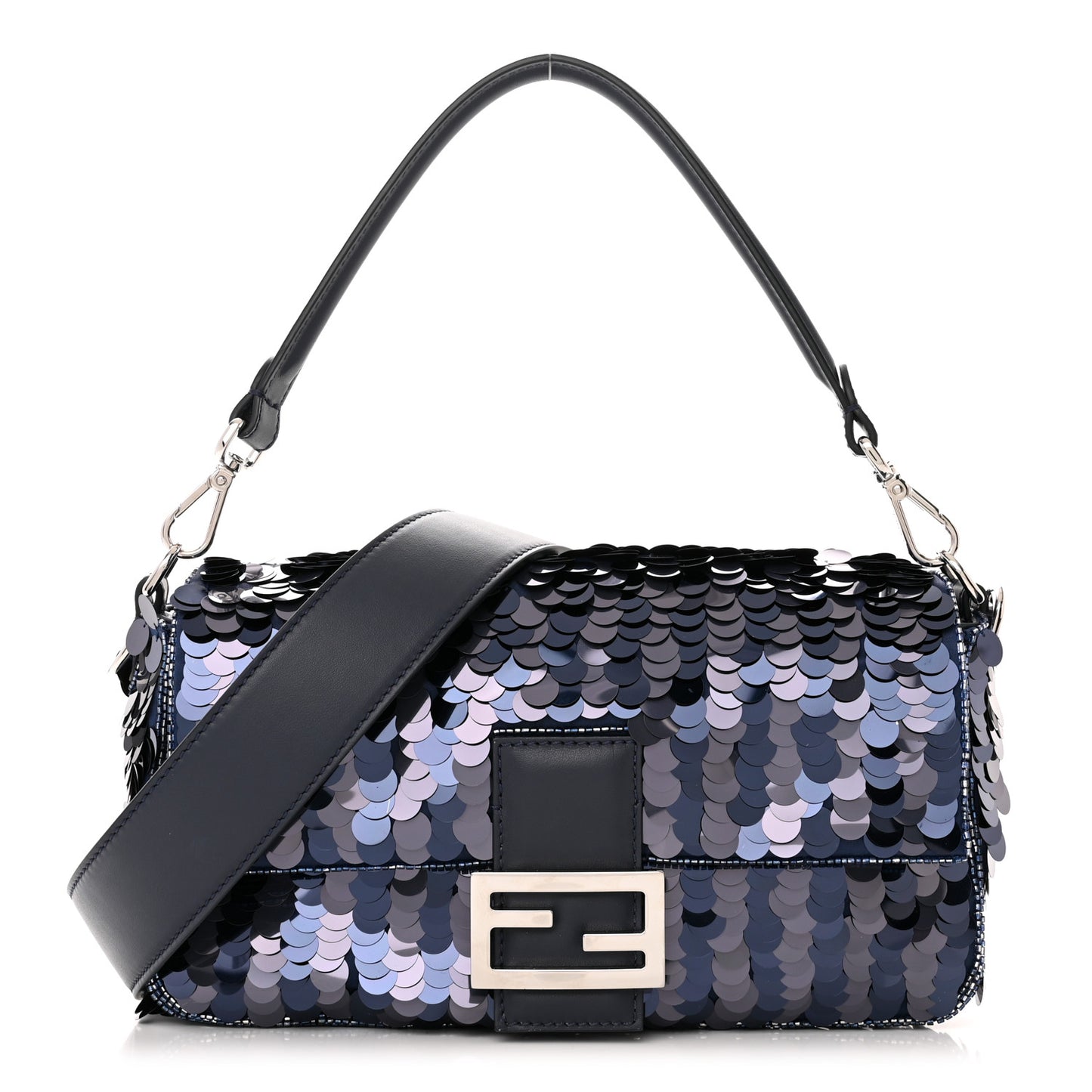 Sequin Paillettes Vitello Grace Striped Baguette Dark Blue Lunai