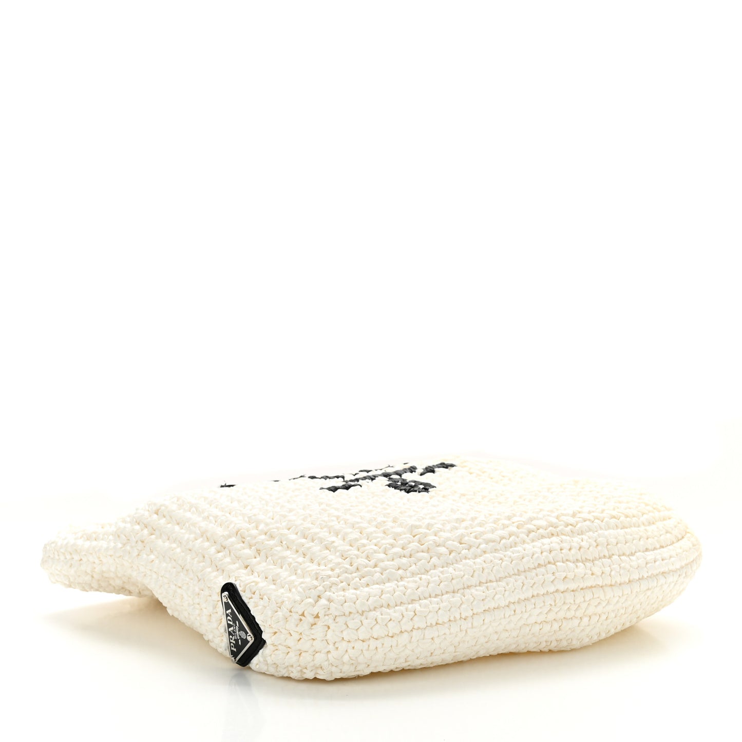 Yarn Raffia Effect Crochet Embroidered Small Logo Tote White