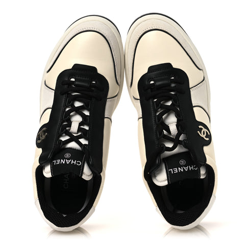 Lambskin Suede Calfskin Sneakers 40 Ivory White Black