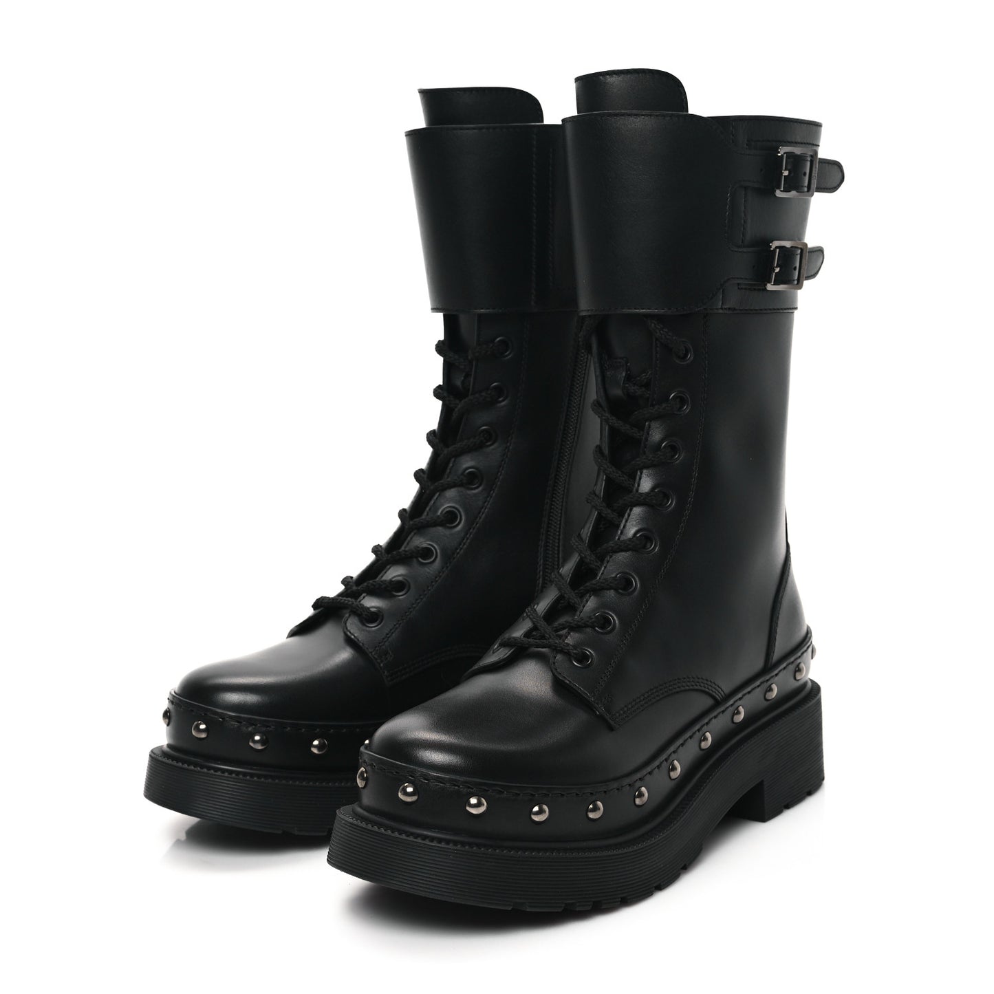 Calfskin Diorquake 25mm Combat Boots 37.5 Black