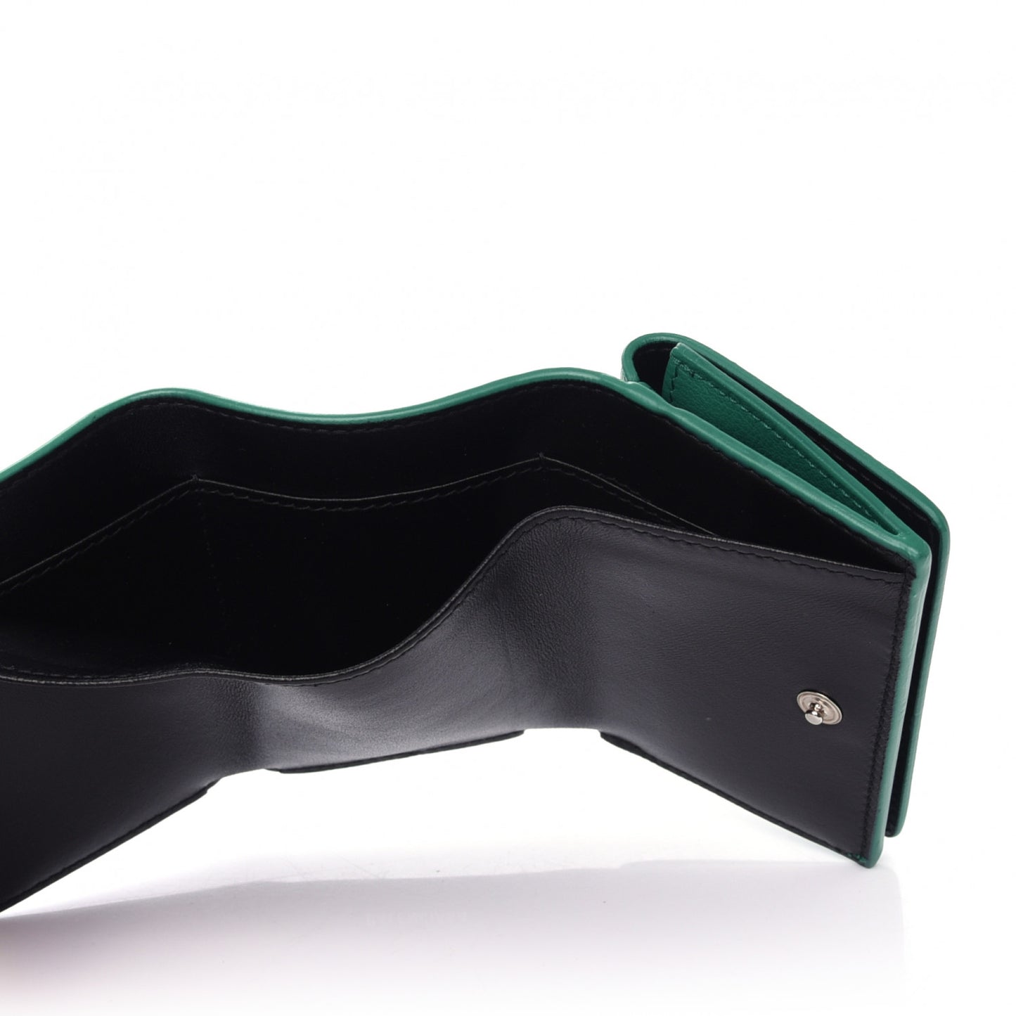 Smooth Calfskin Double Sided Logo Mini Everyday Wallet Green Black