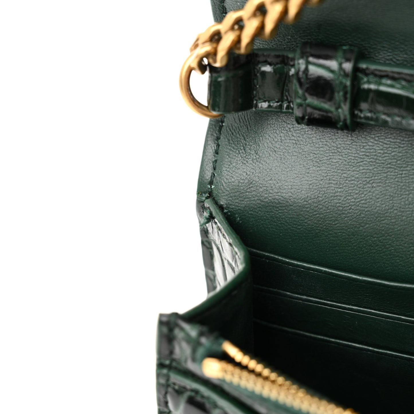 Shiny Calfskin Crocodile Embossed Hourglass Chain Bag Forest Green