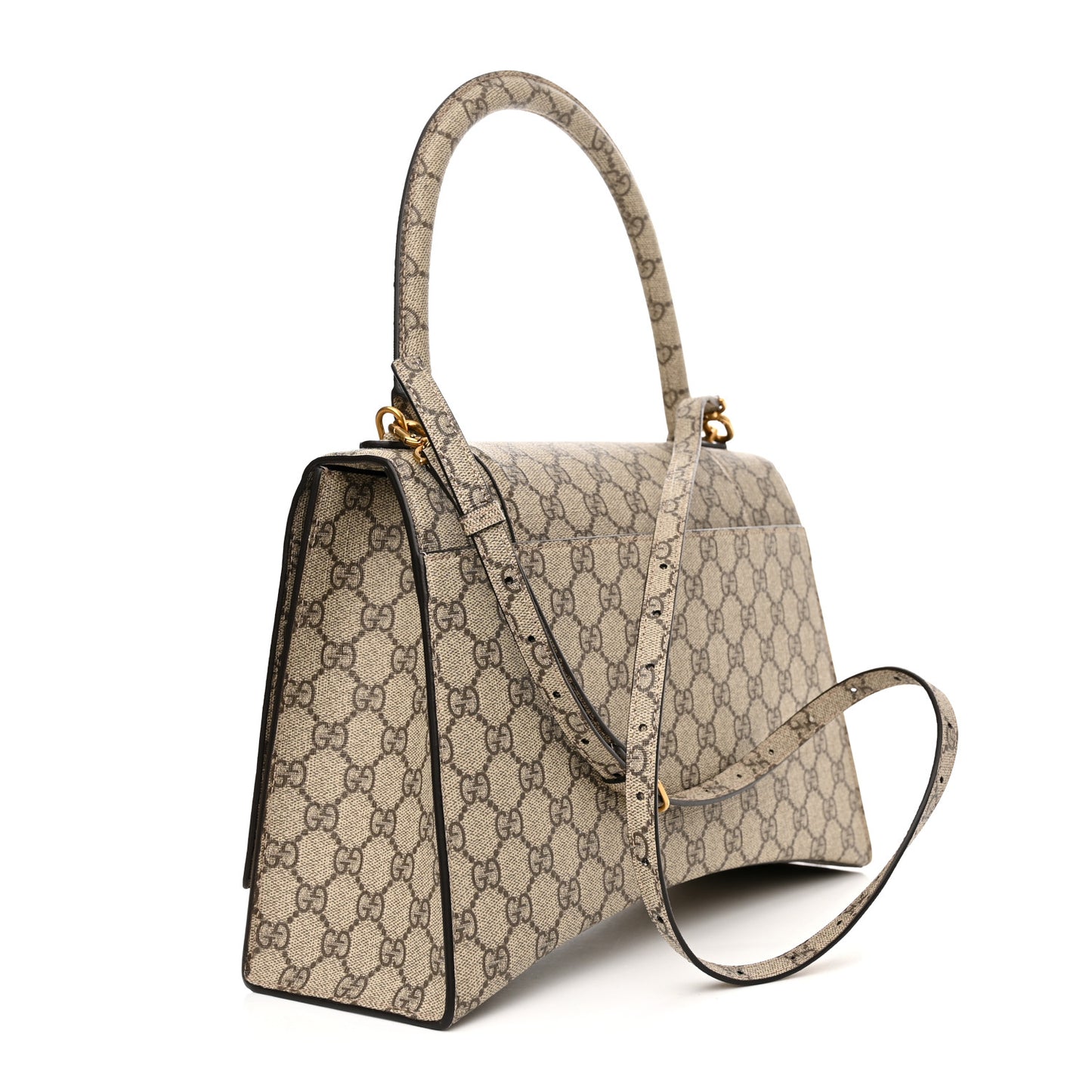 X GUCCI GG Supreme Monogram Medium Hourglass Top Handle Bag Beige Ebony