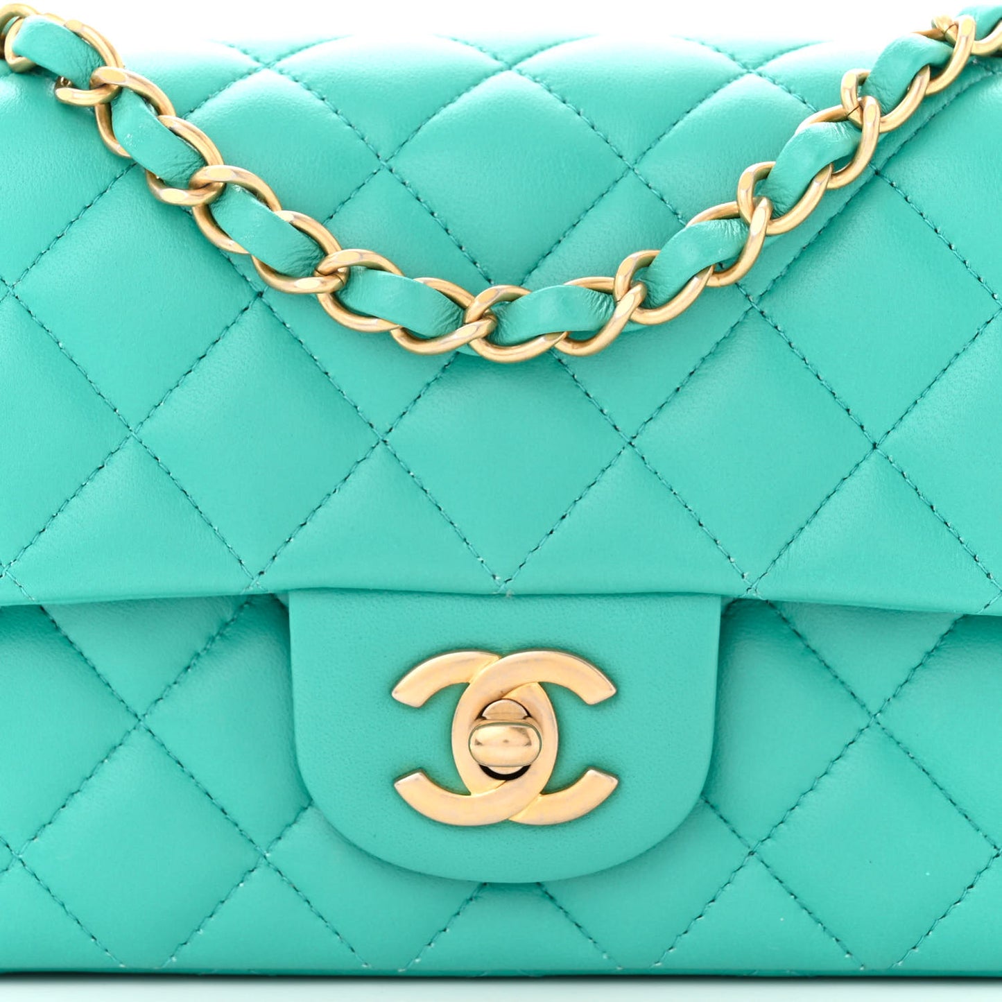 Lambskin Quilted Mini Rectangular Flap Green