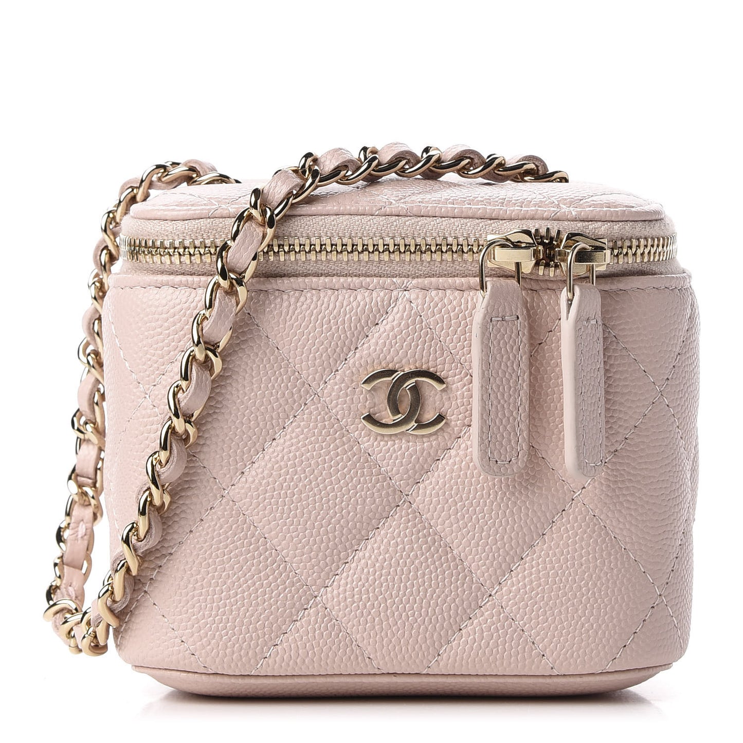 Caviar Quilted Mini Vanity Case With Chain Light Pink