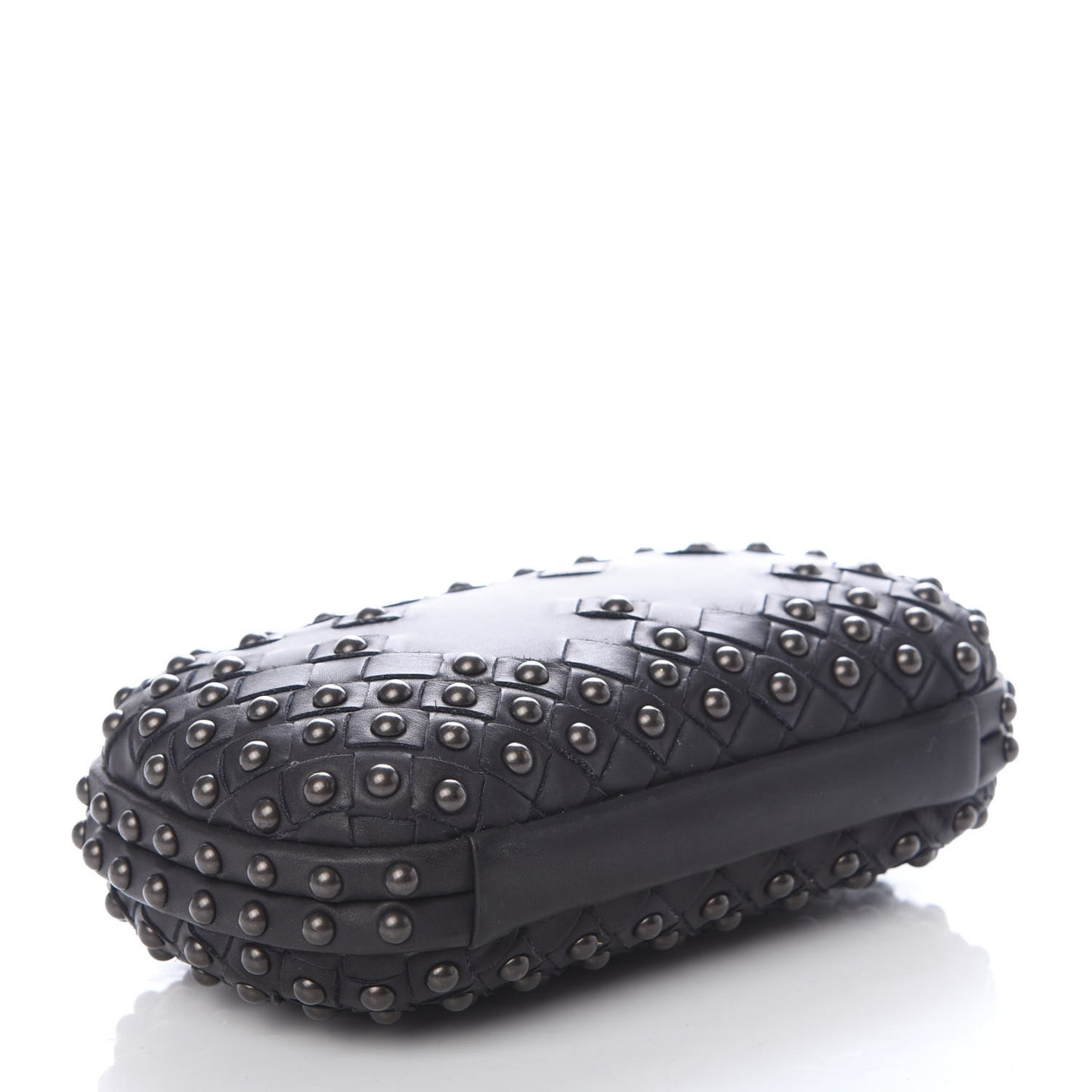 Waxy Nappa Intrecciato Knot Studded Clutch Gray