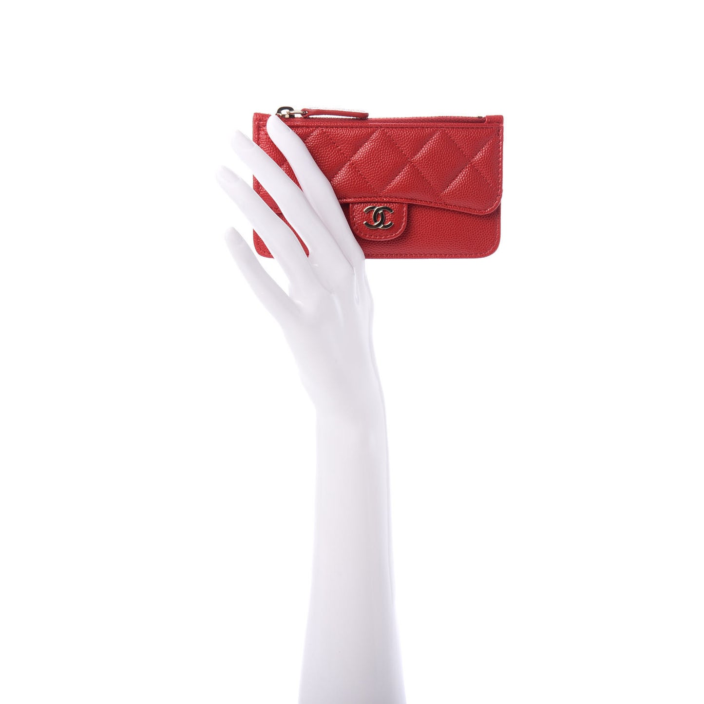 Caviar Quilted Flap Zip Card Holder Red