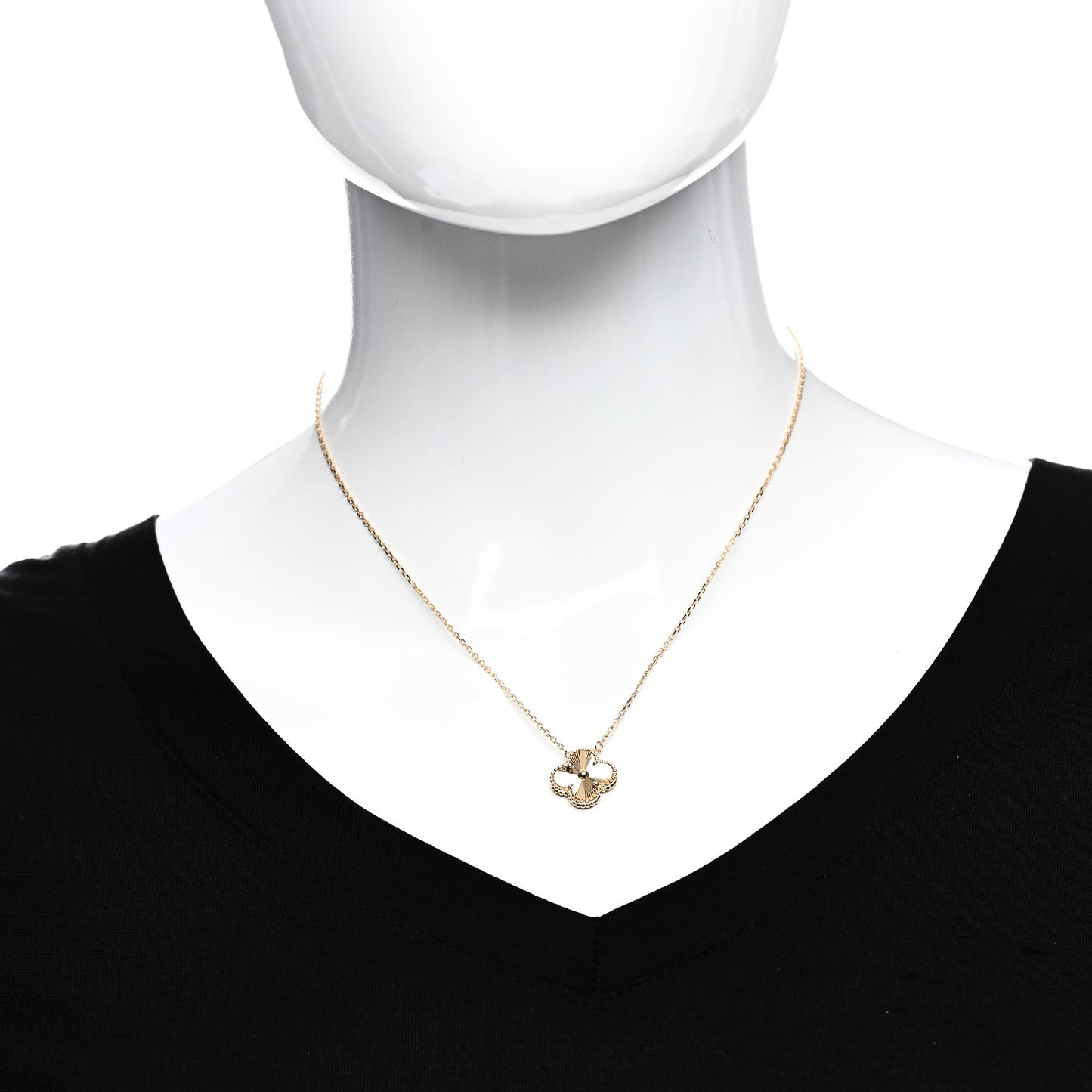18K Yellow Gold Guilloche Vintage Alhambra Pendant Necklace