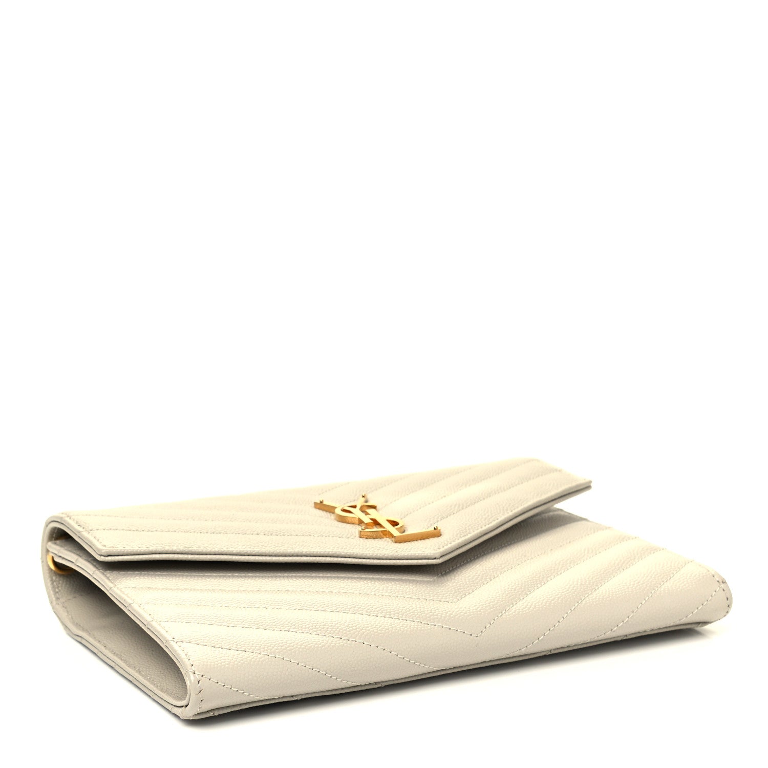 Saint Laurent Grain De Poudre Matelasse Chevron Monogram Envelope Clutch Blanc Vintage 4 of 8