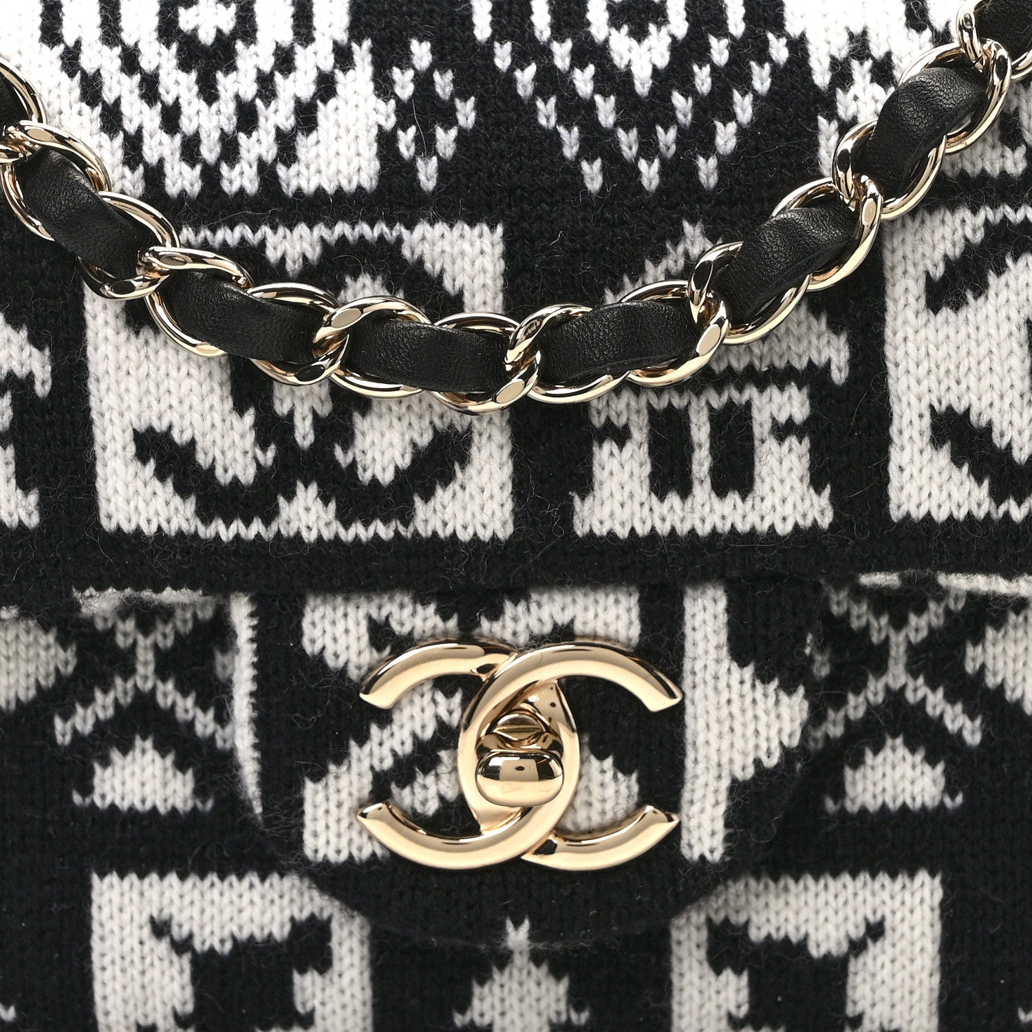 Chanel Cashmere Knit Coco Neige Flap Black White 8 of 10
