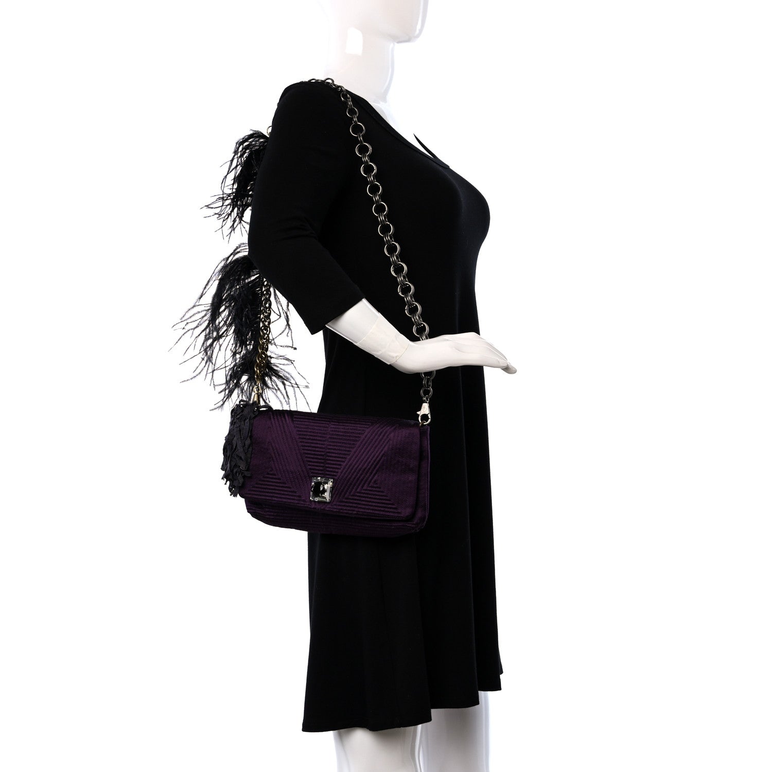 Lanvin Satin Quilted Feather Crystal Embellished Ouloulette Shoulder Bag Purple 2 of 9