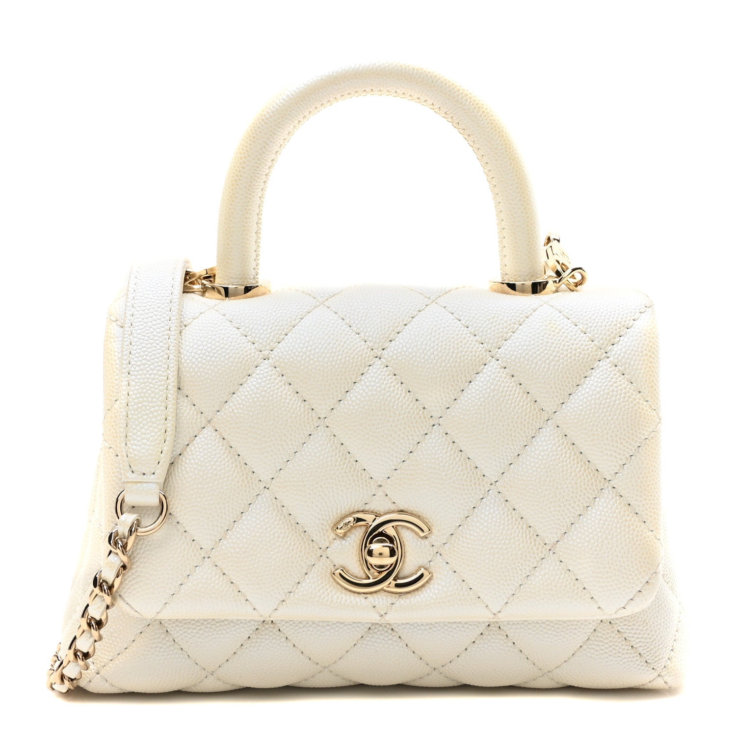 Chanel Iridescent Caviar Quilted Extra Mini Coco Handle Flap White 1 of 10