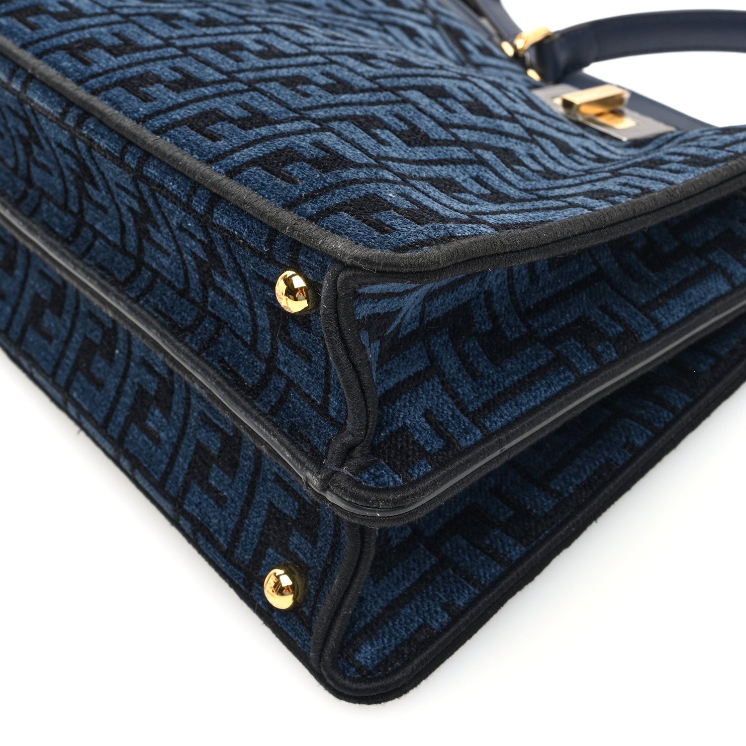 Fendi Chenille Vitello Seta FF Medium Peekaboo I SEE U Satchel Blue Black 9 of 9