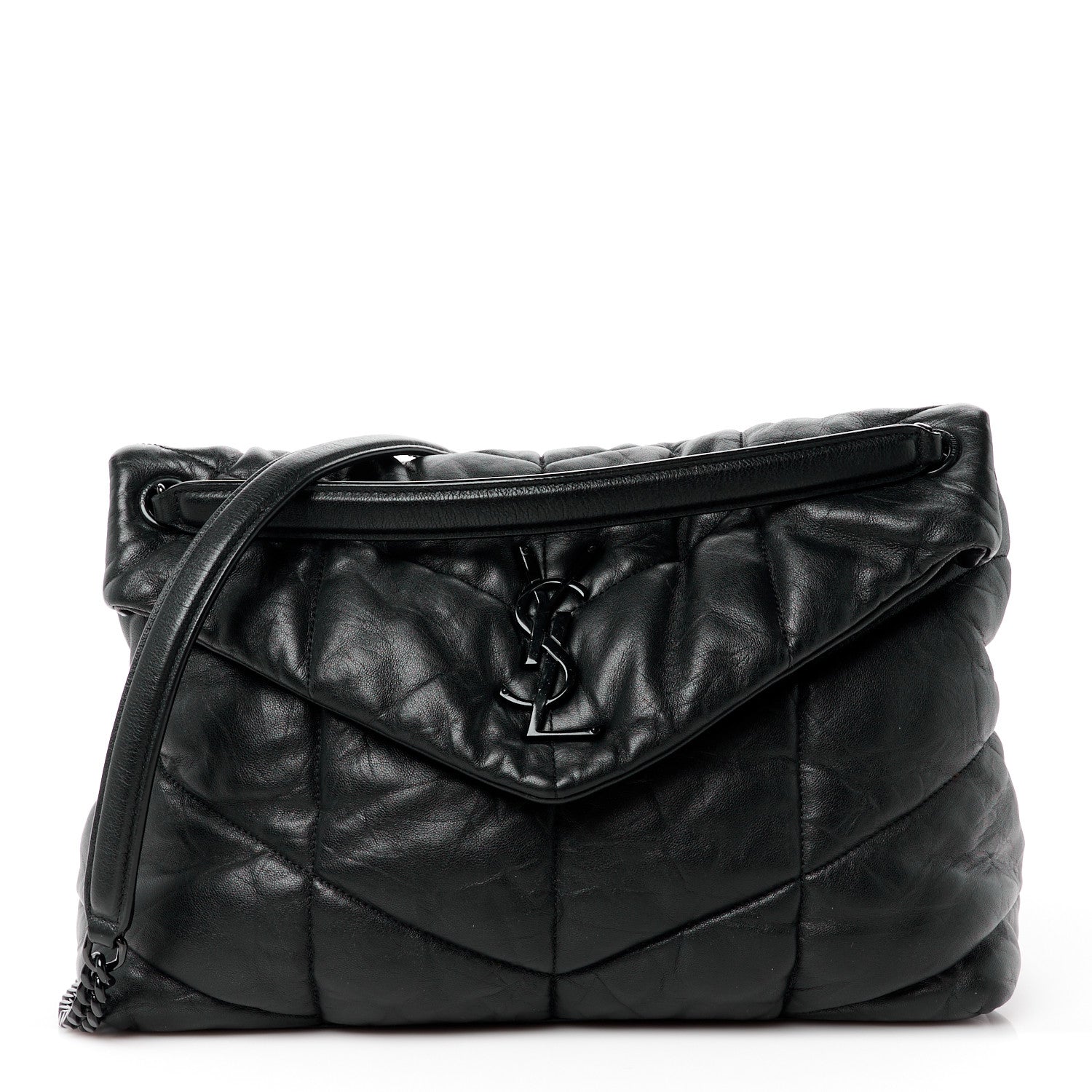 Saint Laurent Lambskin Quilted Monogram Monochrome Medium Loulou Puffer Chain Satchel Black 1 of 12
