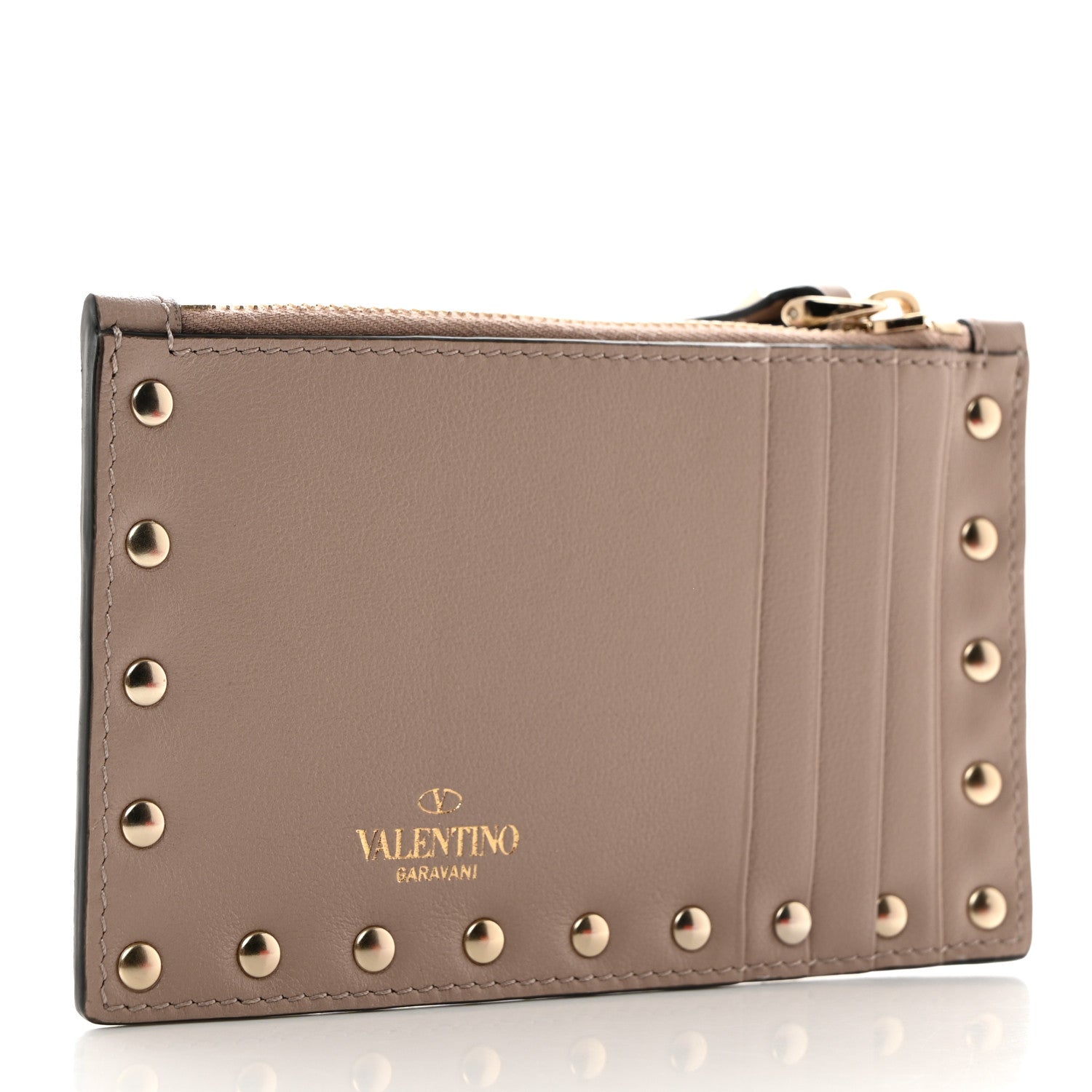 Valentino Garavani Calfskin Rockstud Coin Case Card Holder Poudre 3 of 8