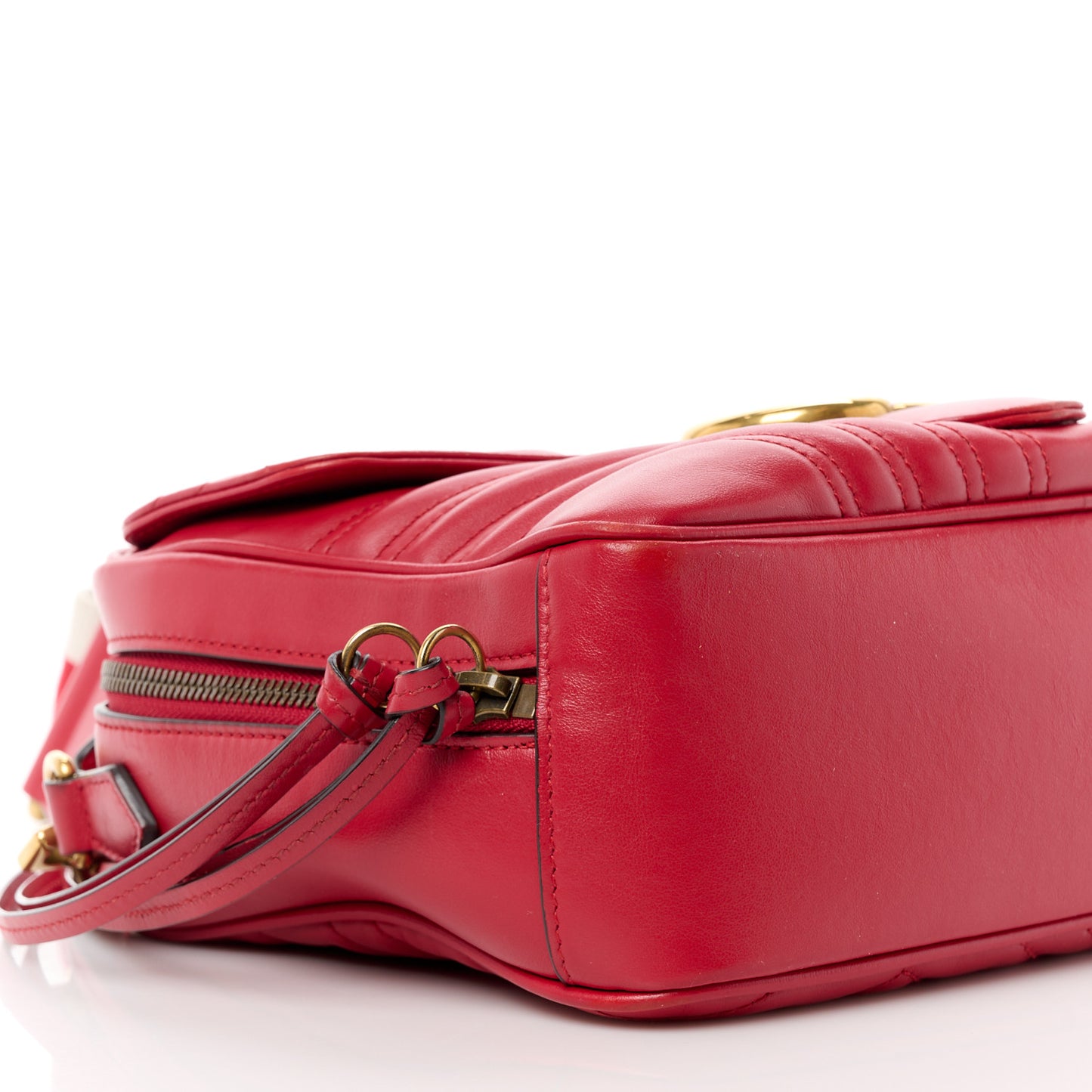 Calfskin Matelasse Sylvie Web Small GG Marmont Top Handle Shoulder Bag Hibiscus Red