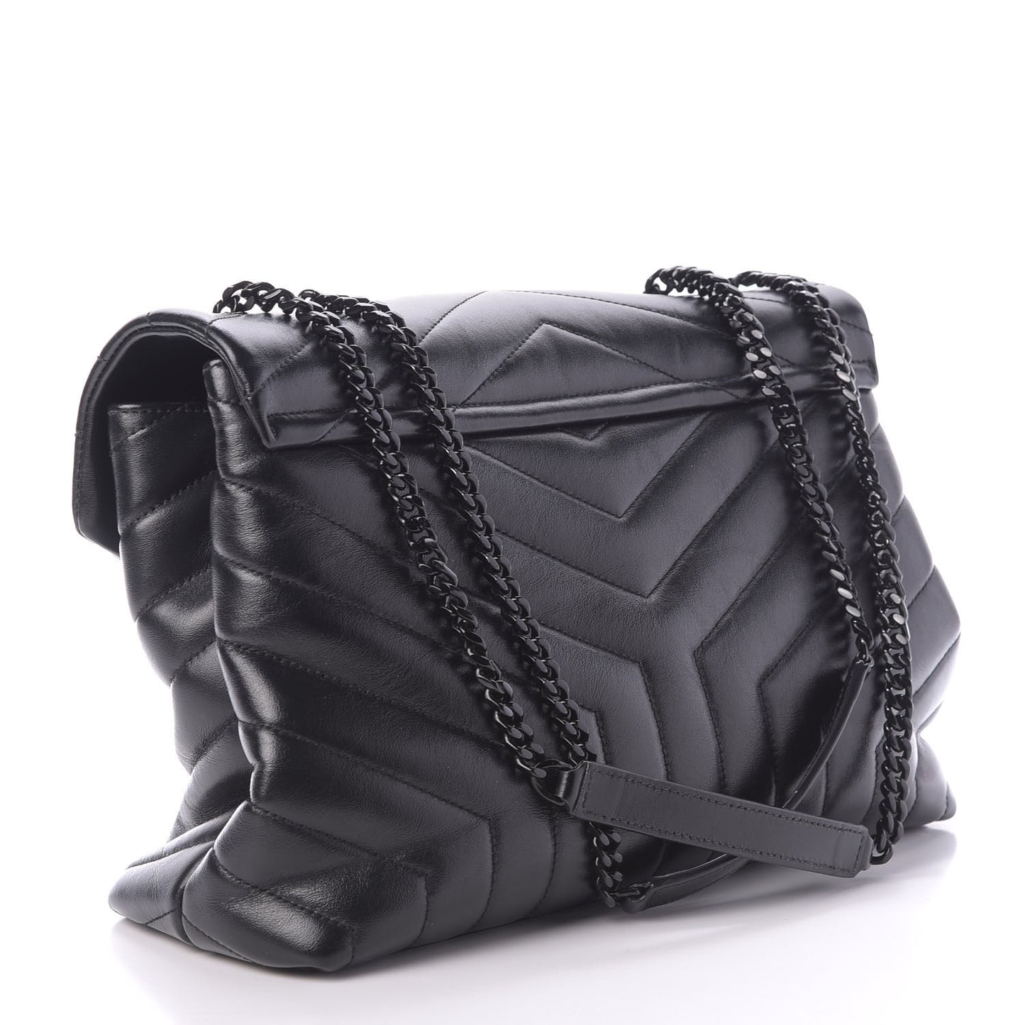 Calfskin Y Quilted Monogram Medium Loulou Chain Satchel Black