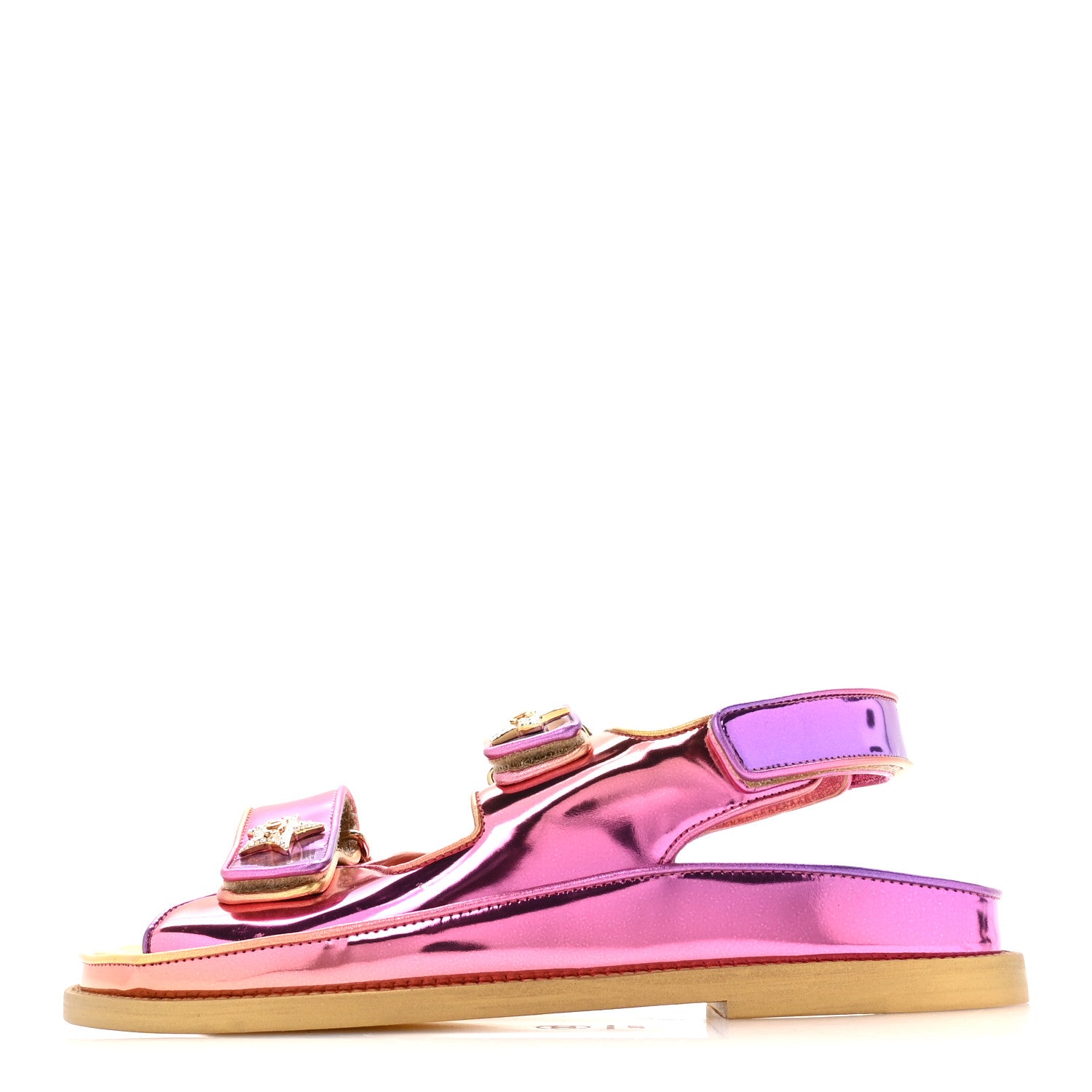 Chanel Metallic Laminated Calfskin Crystal Star CC Velcro Dad