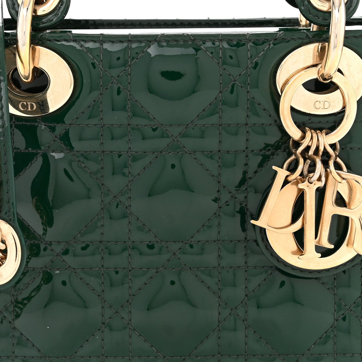 Patent Cannage Mini Lady Dior Pine Green