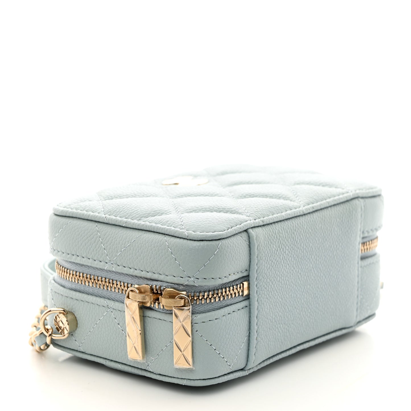 Caviar Quilted Small Top Handle Vanity Case Light Blue