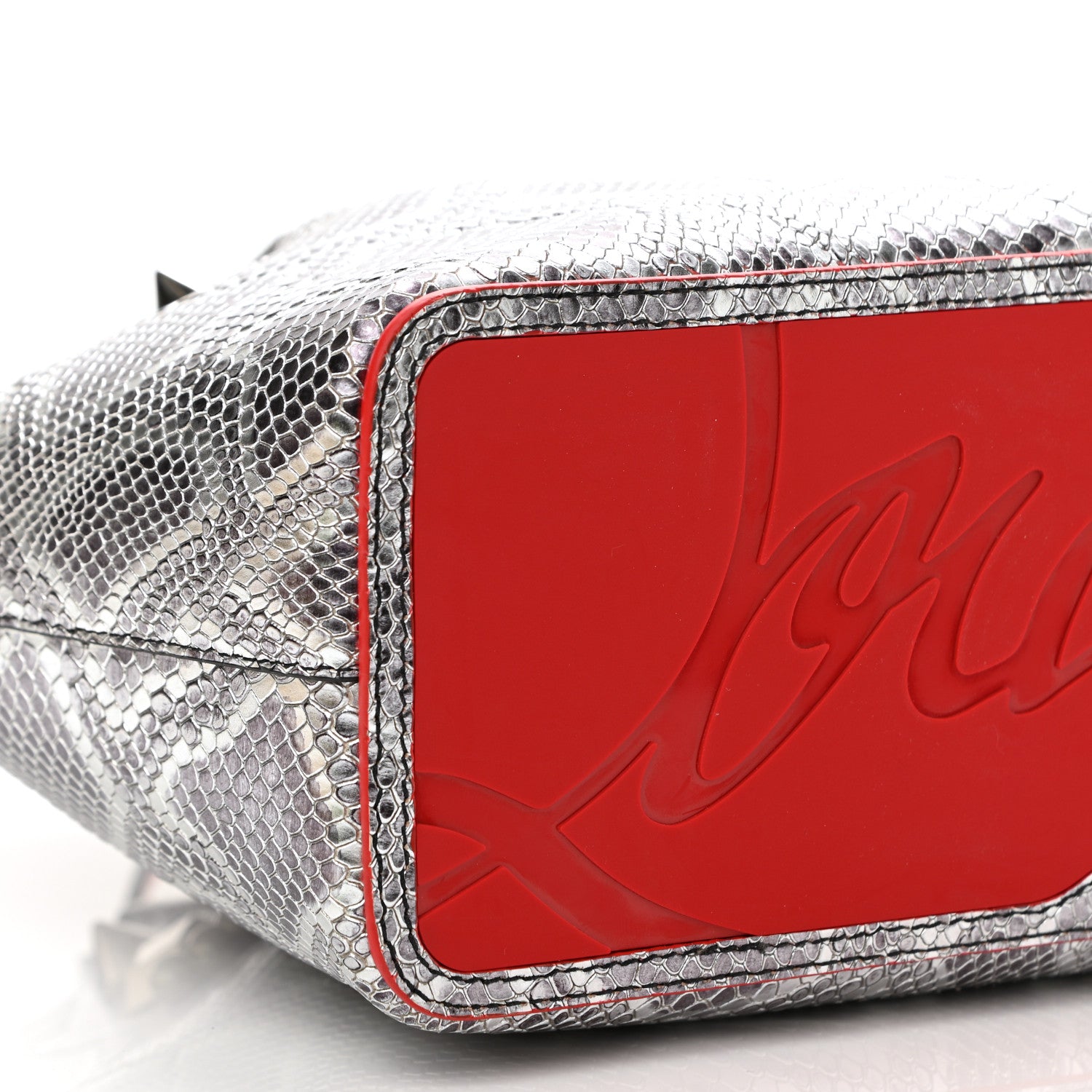 Christian Louboutin Python Embossed Calfskin Spiked Small Cabarock Shopper Tote Silver 7 of 8